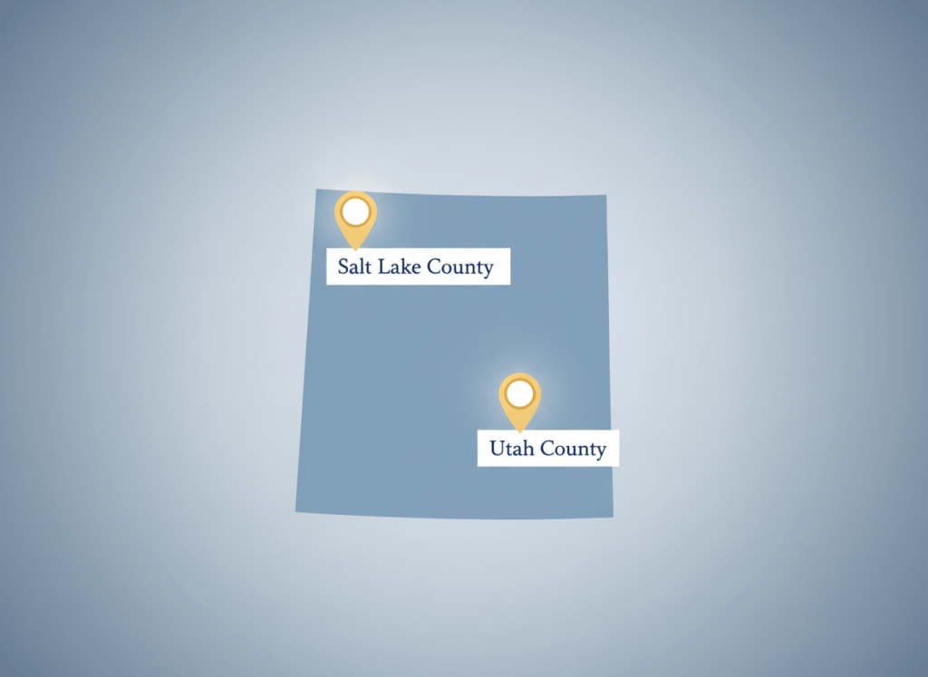 Utah service area graphic highlighting Salt Lake County and Utah County